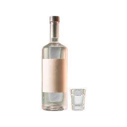 Vodka bottle with a filled shot glass