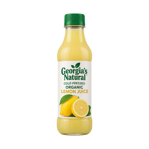 Georgia’s Natural Cold Pressed Organic Lemon Juice — app catalog bottle illustration