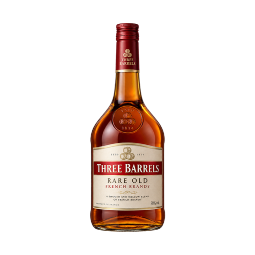 Three Barrels Rare Old French Brandy — app catalog bottle illustration