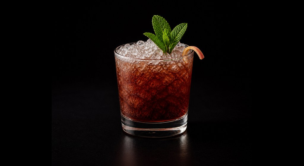 100-Pt Julep cocktail on a dark studio background