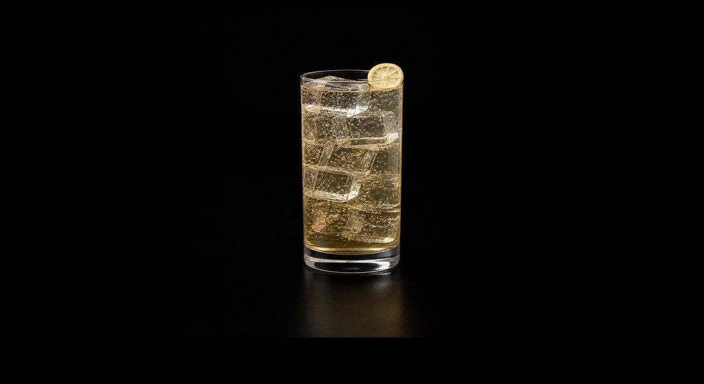 A. Ale (Amontillado & Ginger Ale) cocktail on a dark studio background