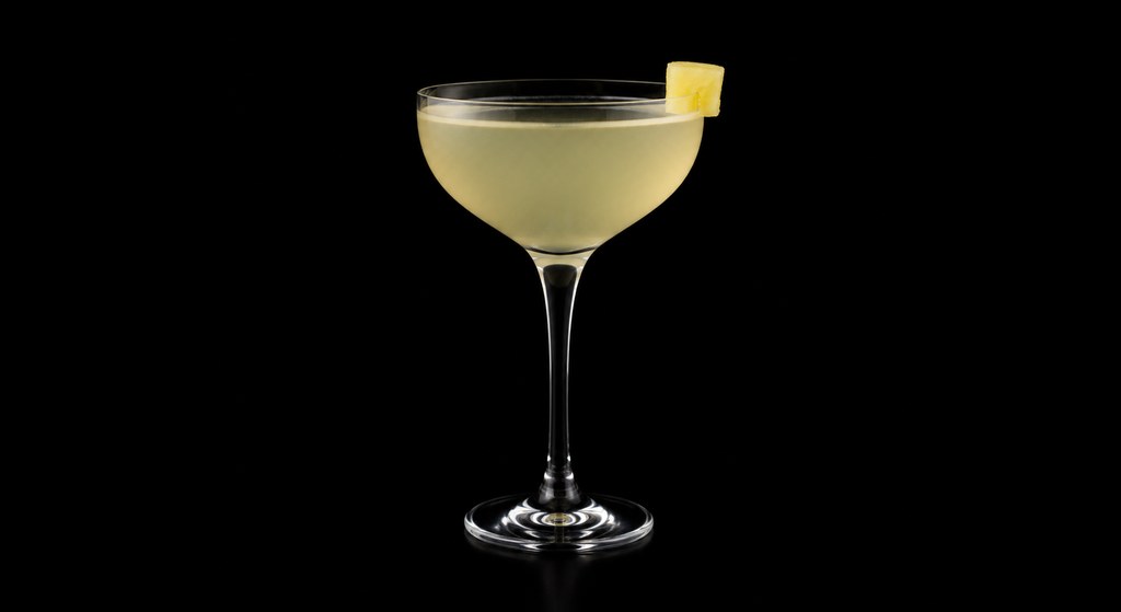 Abv’s Piña Verde cocktail on a dark studio background