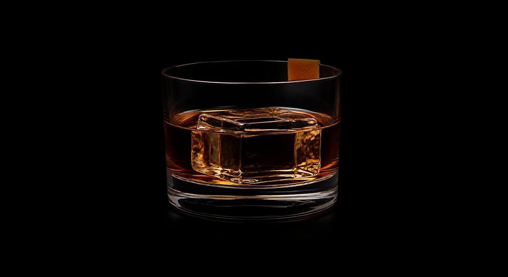 Academic Review cocktail on a dark studio background