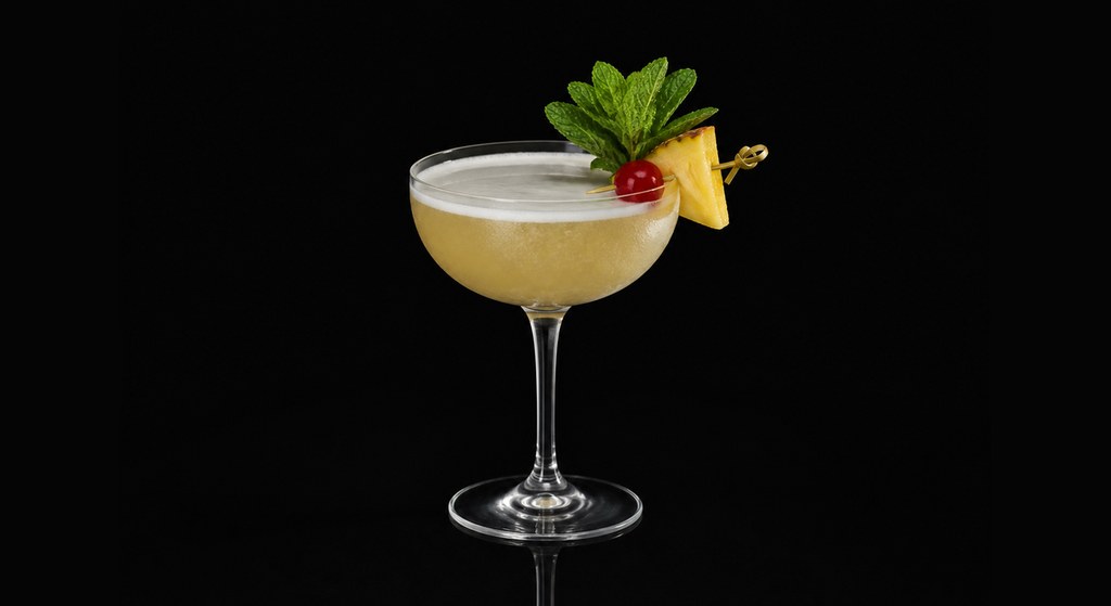 Aku Aku cocktail on a dark studio background