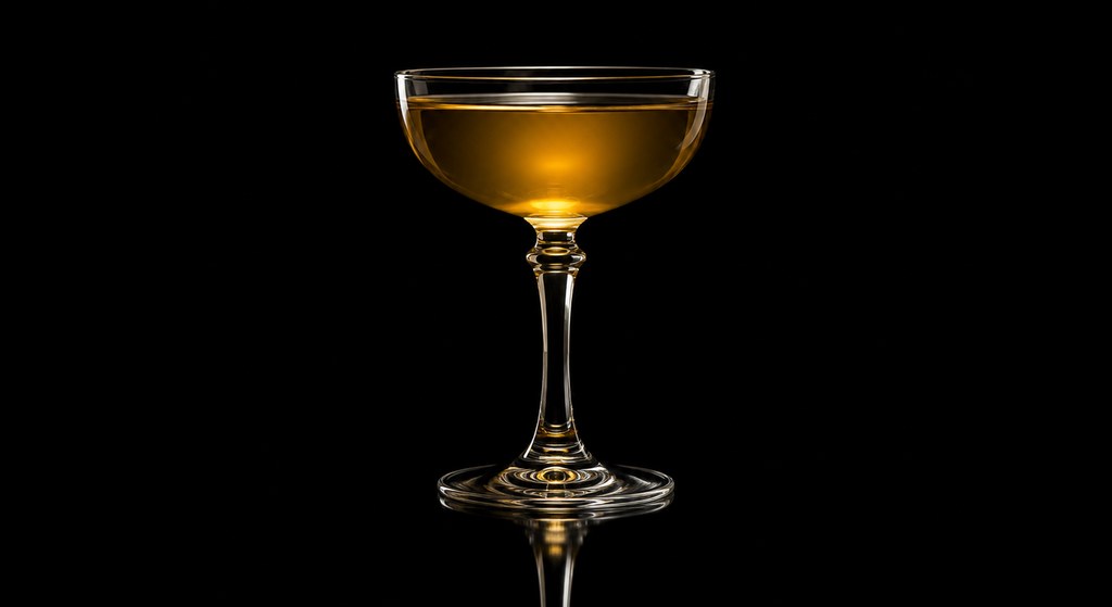 Alec Bales’ Bijou cocktail on a dark studio background