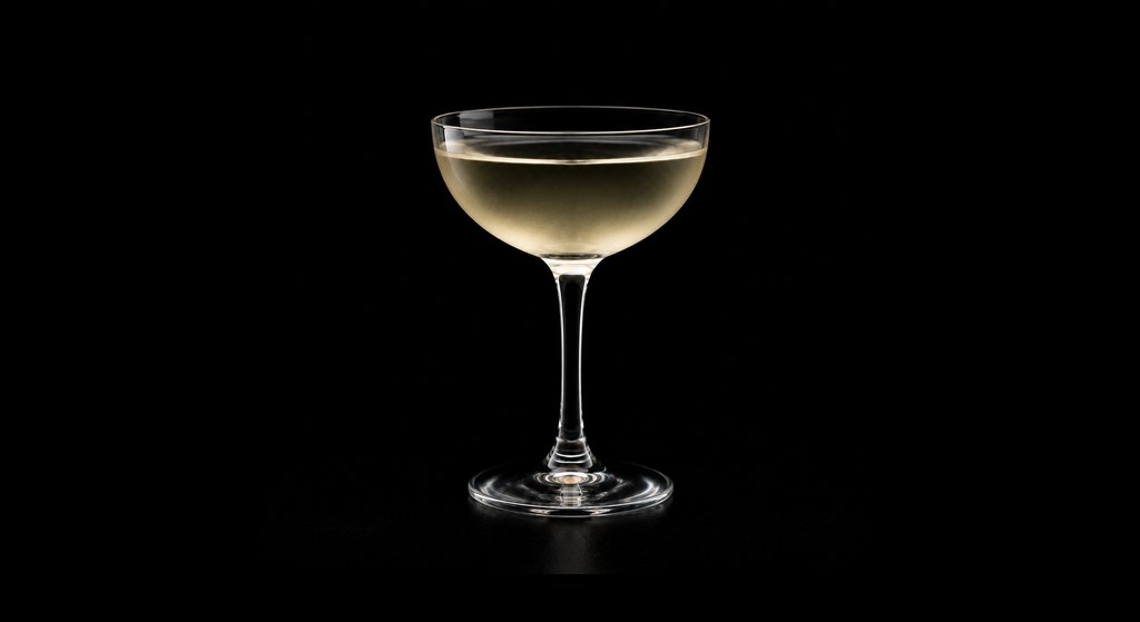Alex Jump’s 50/50 Martini cocktail on a dark studio background