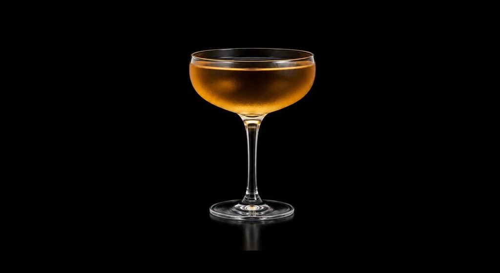 Almond Old Fashioned cocktail on a dark studio background