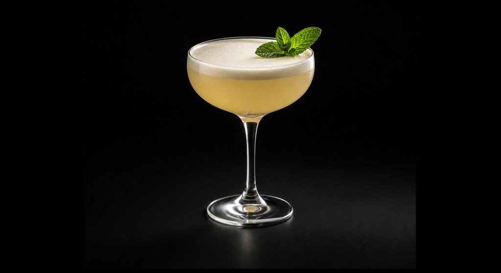 Angel's Draft cocktail on a dark studio background