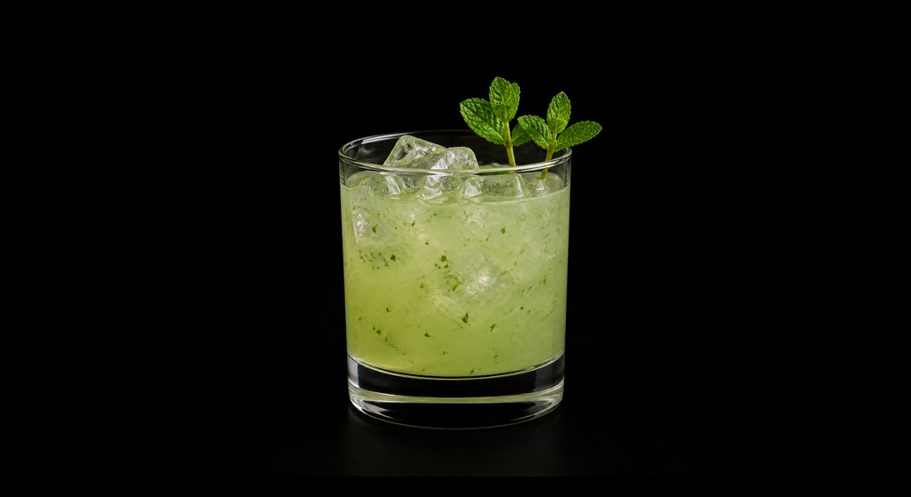 Antonella Basil Smash cocktail on a dark studio background