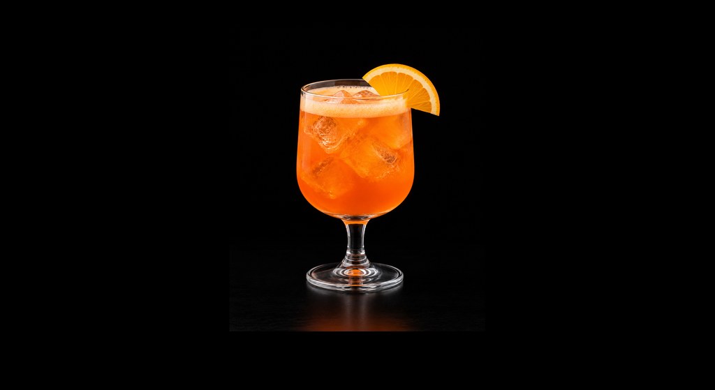 Aperol Garibaldi cocktail on a dark studio background