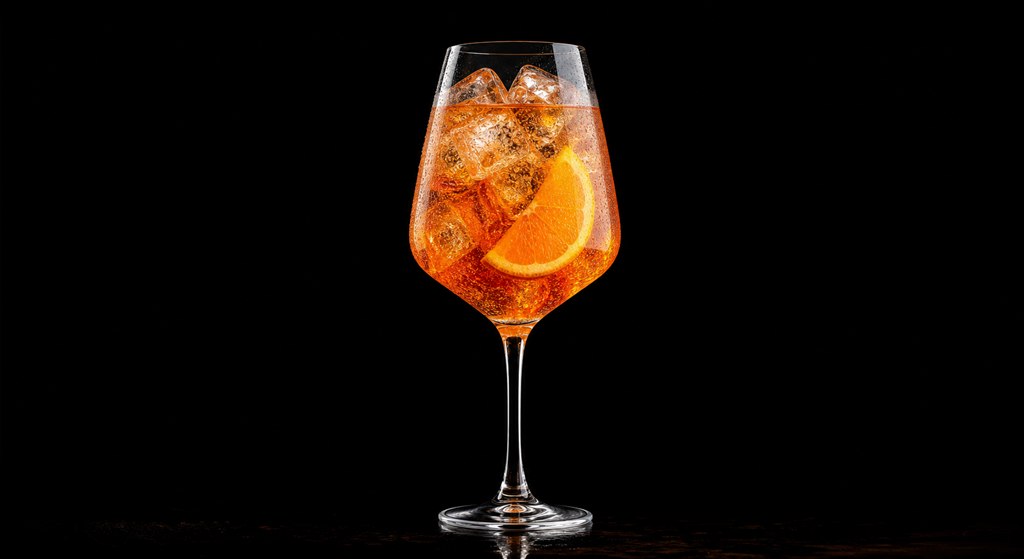 Aperol Spritz cocktail on a black background