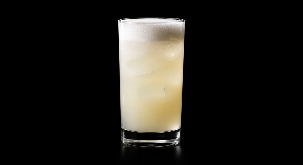 Apple Blow Fizz cocktail on a dark studio background