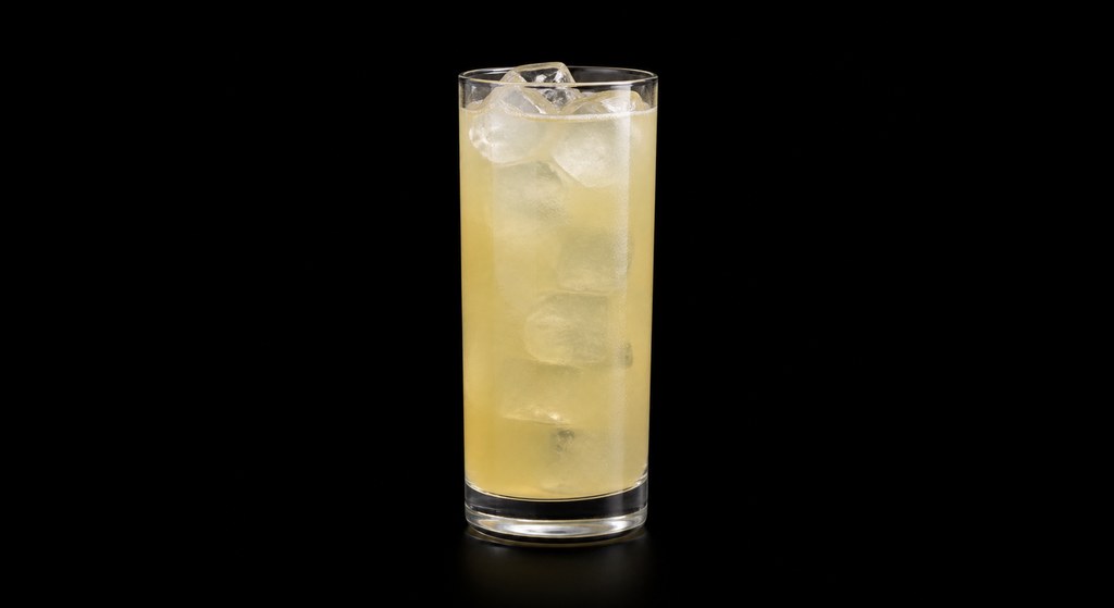 Apricot Anisette Collins cocktail on a dark studio background