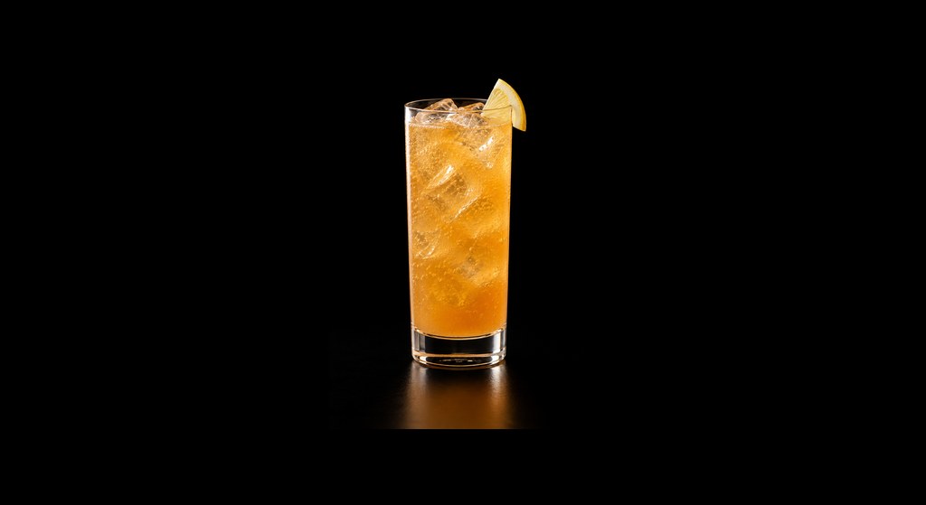 Apricot Fizz cocktail on a dark studio background