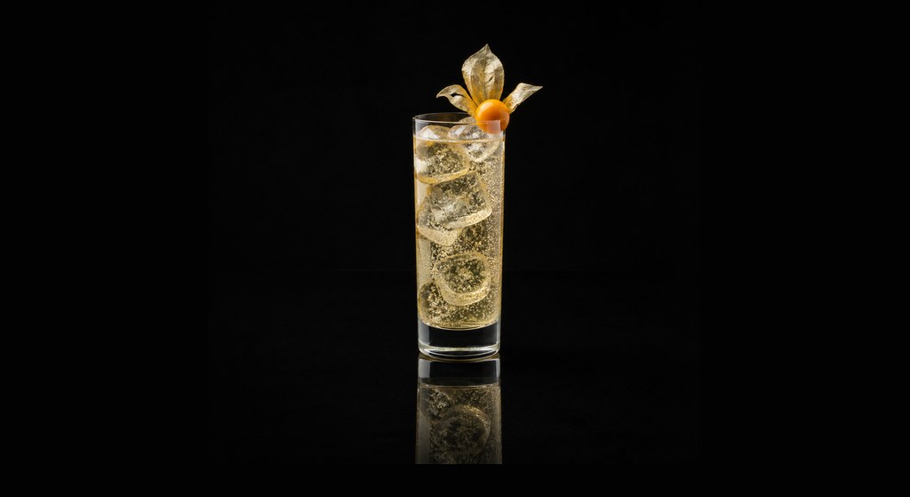 Autumn Punch cocktail on a dark studio background
