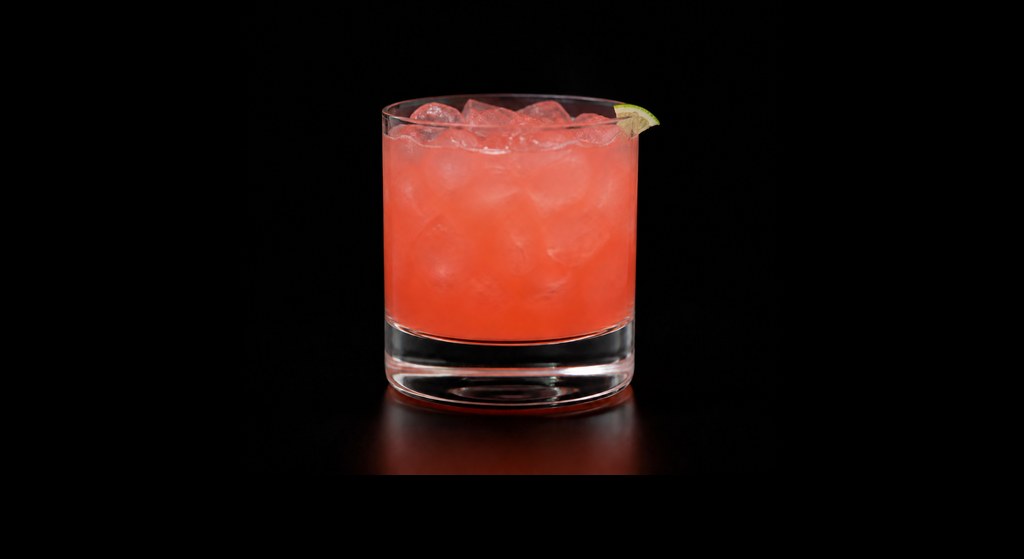 Azalea Margarita cocktail on a dark studio background
