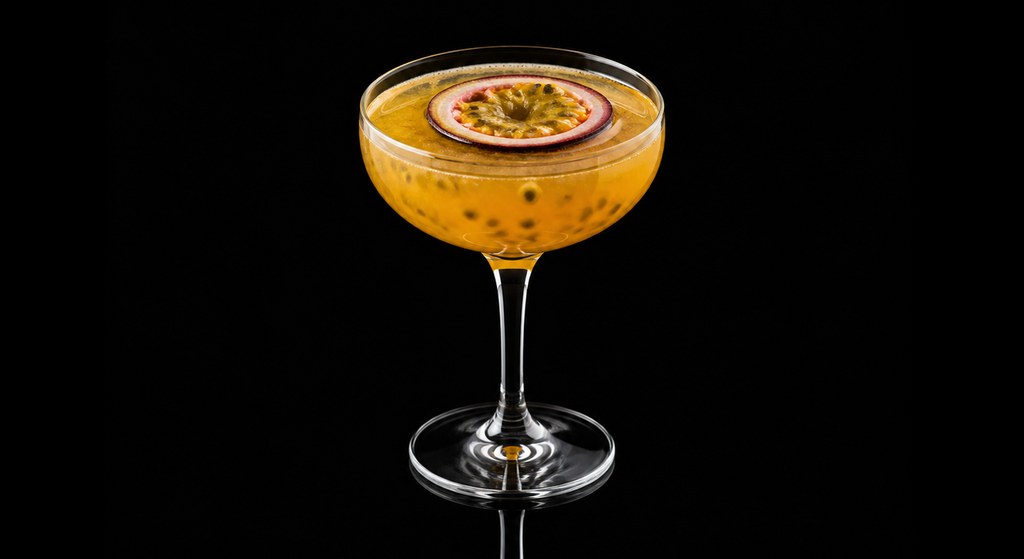 Bajan Passion cocktail on a dark studio background