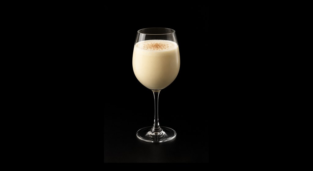 Baltimore Eggnog cocktail on a dark studio background