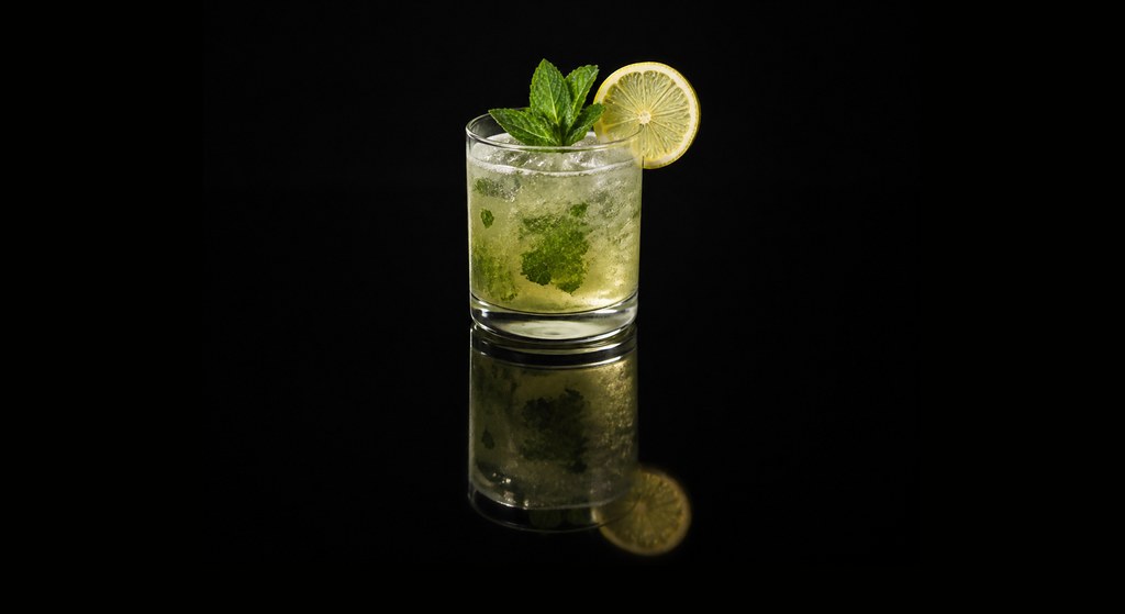 Baltimore Southside cocktail on a dark studio background