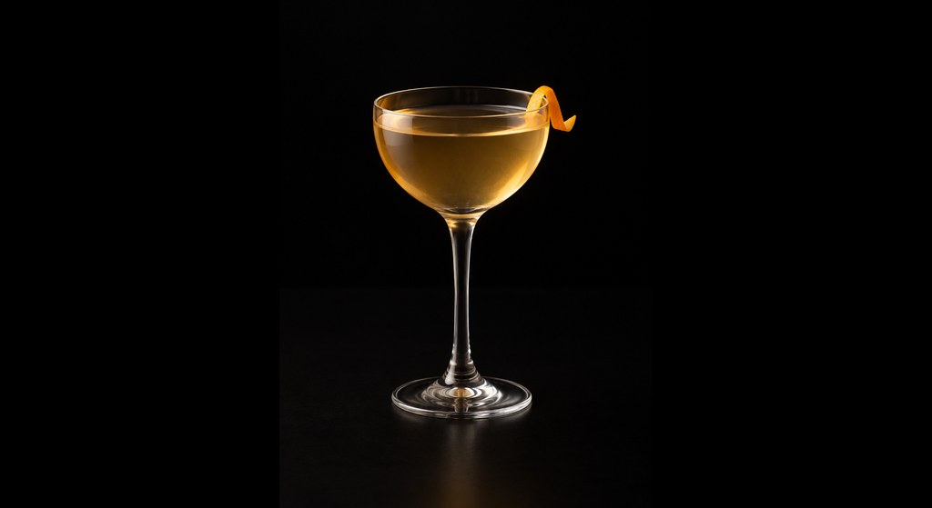 Bamboo (Difford's classic recipe) cocktail on a dark studio background