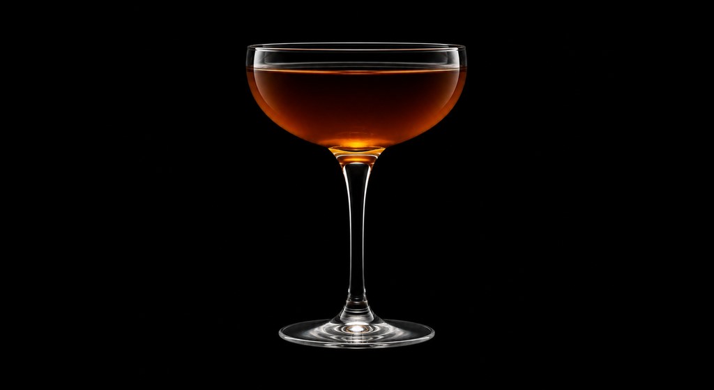 Banana Manhattan cocktail on a dark studio background
