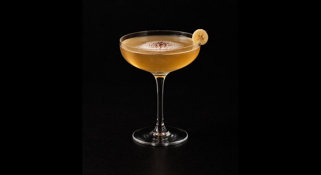 Banana Split cocktail on a dark studio background