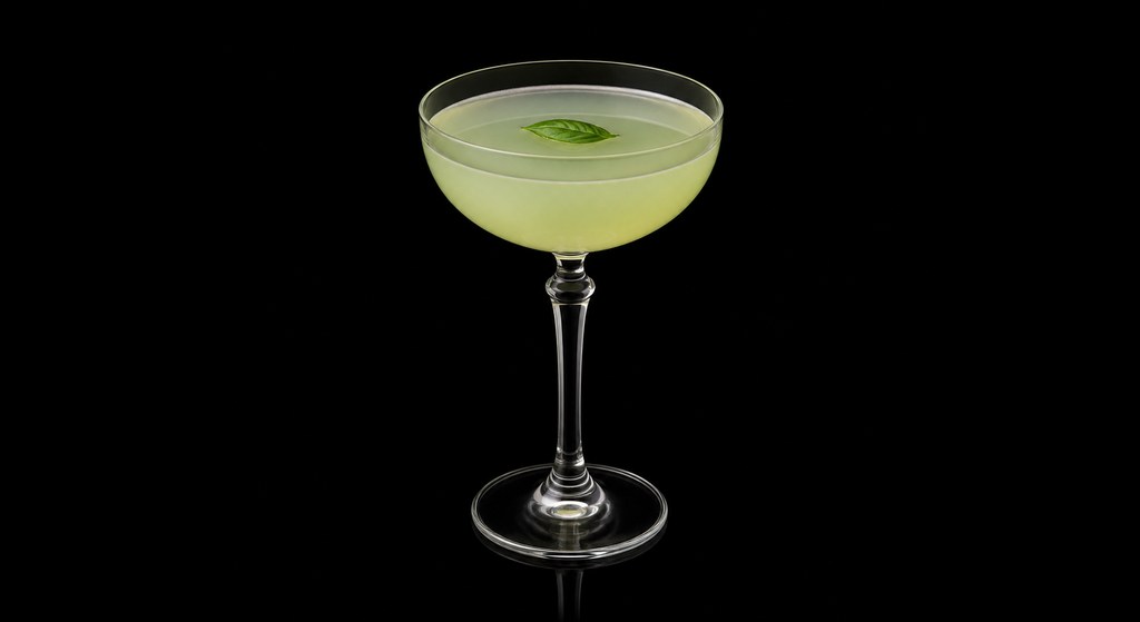 Basil & Honey Daiquiri cocktail on a dark studio background