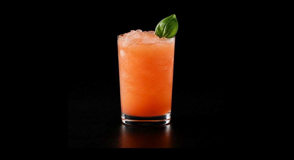 Basil Daisy cocktail on a dark studio background