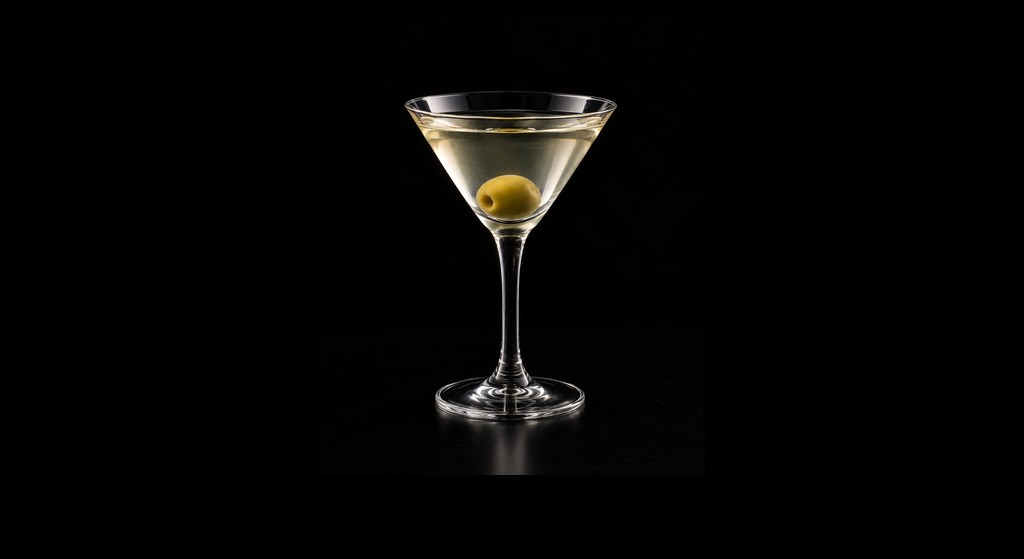 Bay Leaf Martini cocktail on a dark studio background