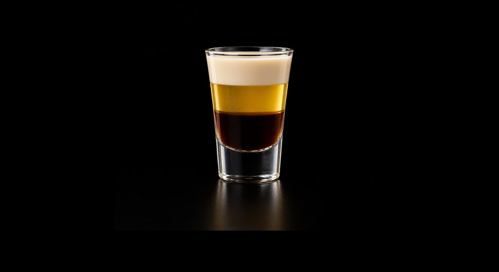 Beam-me-up Scotty cocktail on a dark studio background