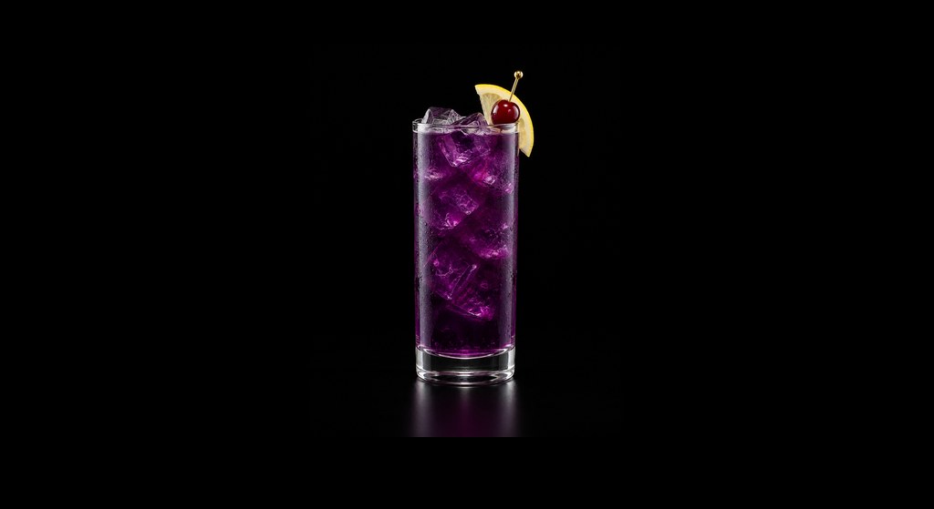 Black Opal cocktail on a dark studio background