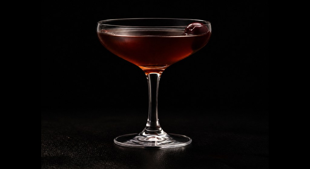 Black Prince cocktail on a dark studio background