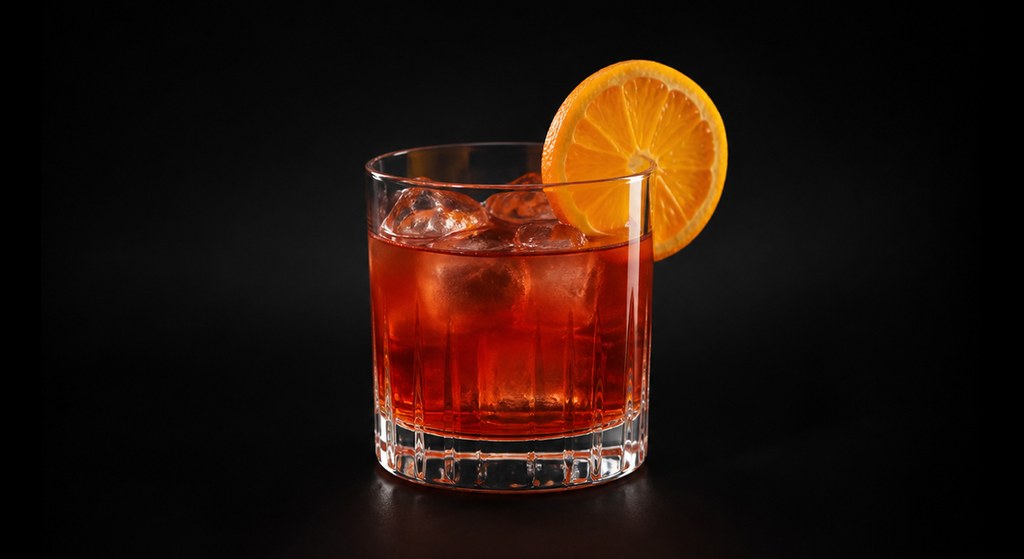 Blessed Thistle cocktail on a dark studio background