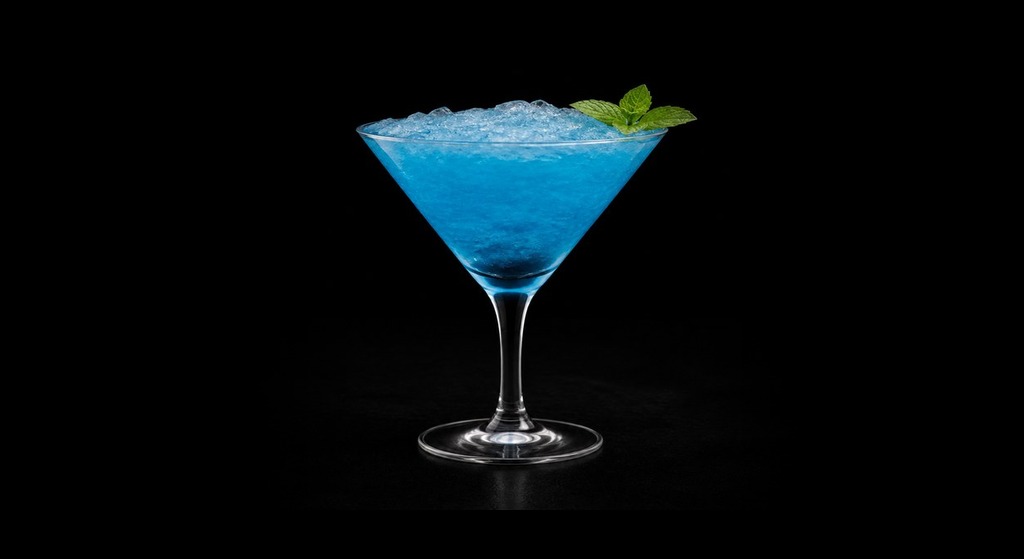 Blue Canary cocktail on a dark studio background