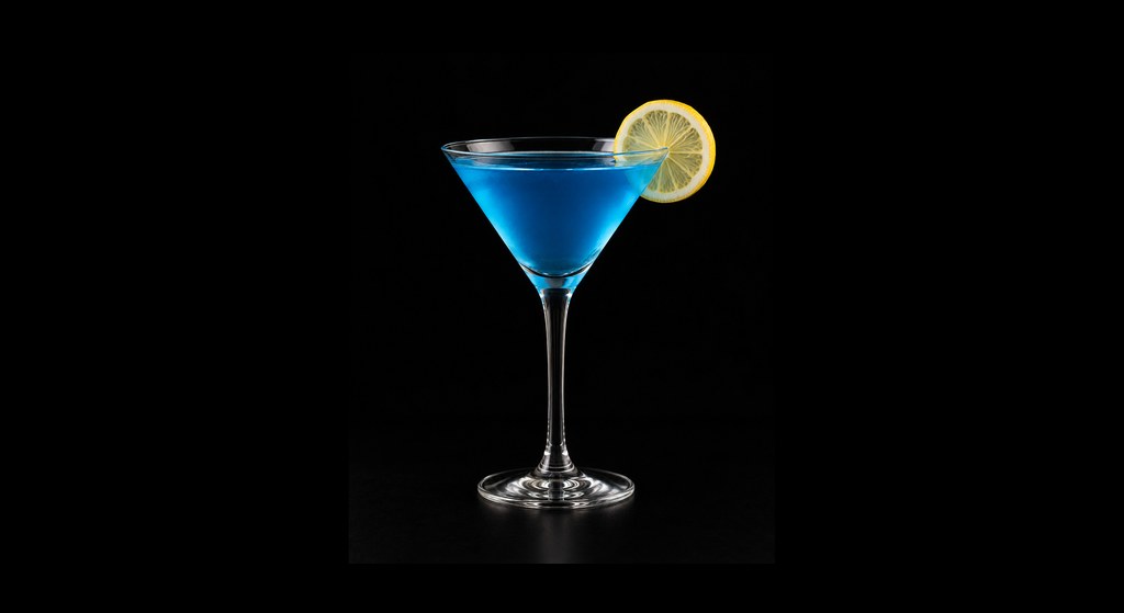 Blue Devil cocktail on a dark studio background