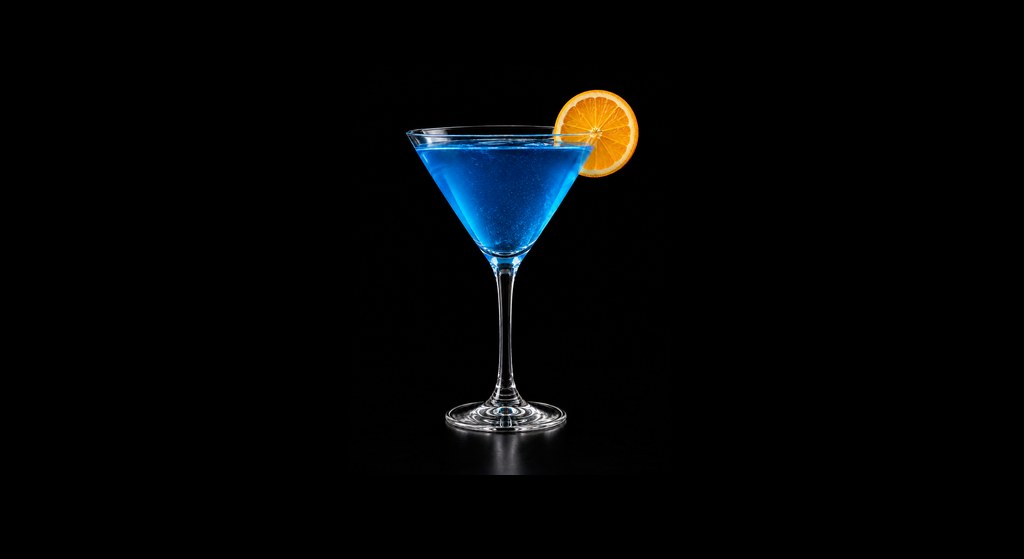 Blue Dolphin cocktail on a dark studio background