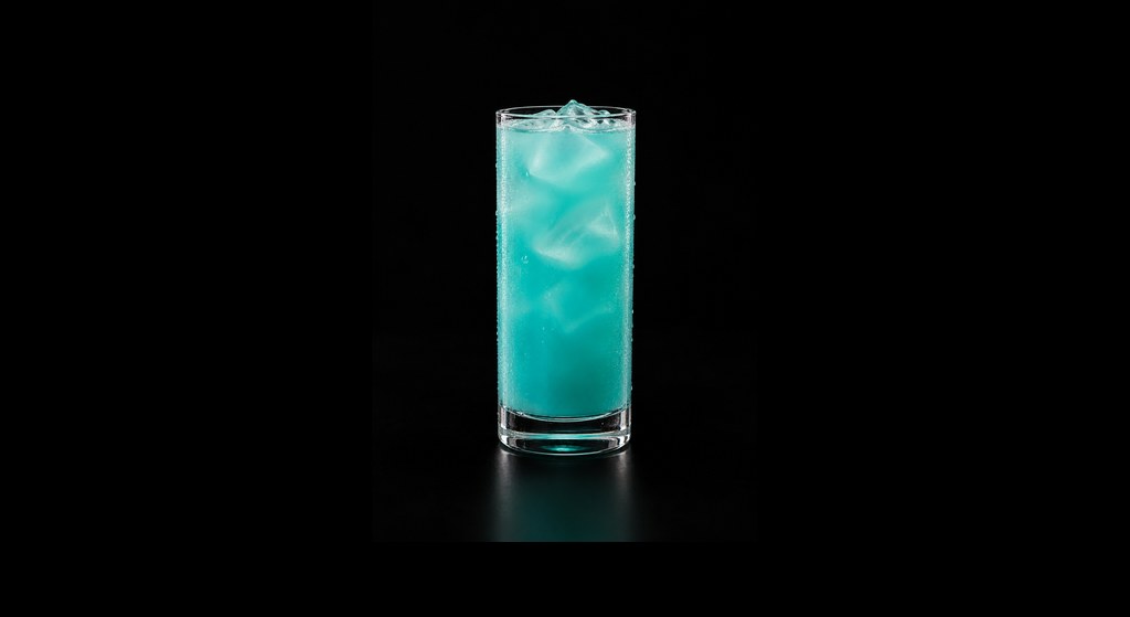 Blue Hawaii Mocktail cocktail on a dark studio background