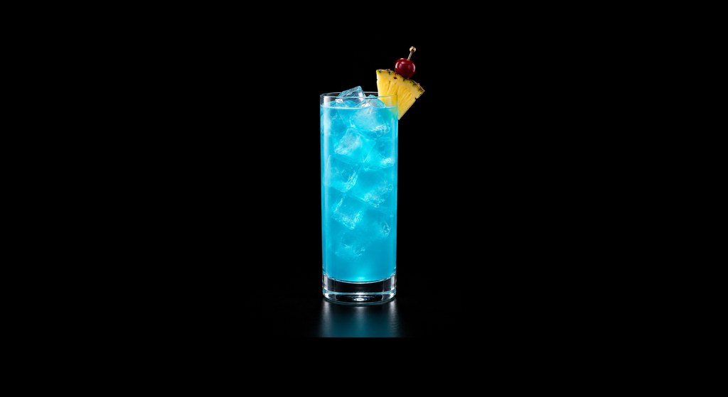 Blue Heaven cocktail on a dark studio background