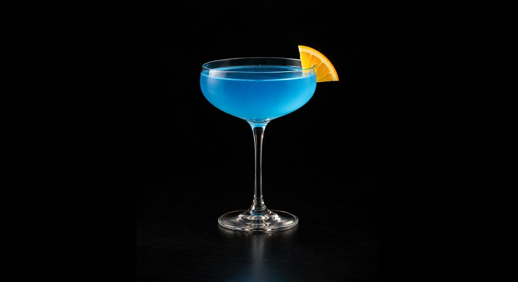 Blue Train cocktail on a dark studio background