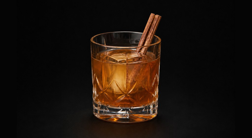 Bonfire Kiss cocktail on a dark studio background