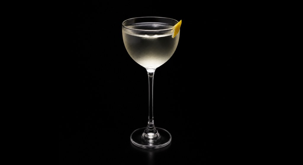 Boston Bullet cocktail on a dark studio background