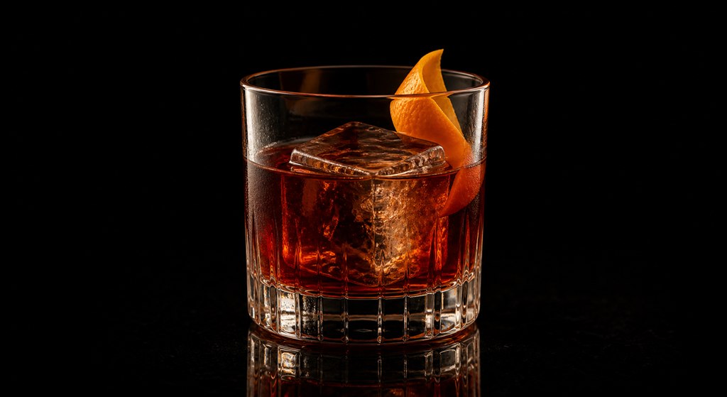 Boulevardier cocktail on a black background