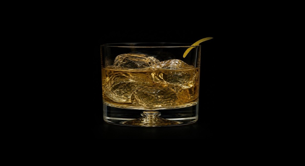 Bourbon and Water cocktail on a dark studio background