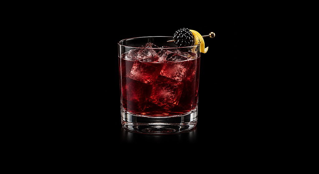 Bourbon Renewal cocktail on a dark studio background