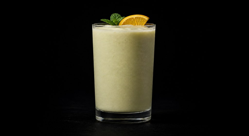 Brancolada cocktail on a dark studio background