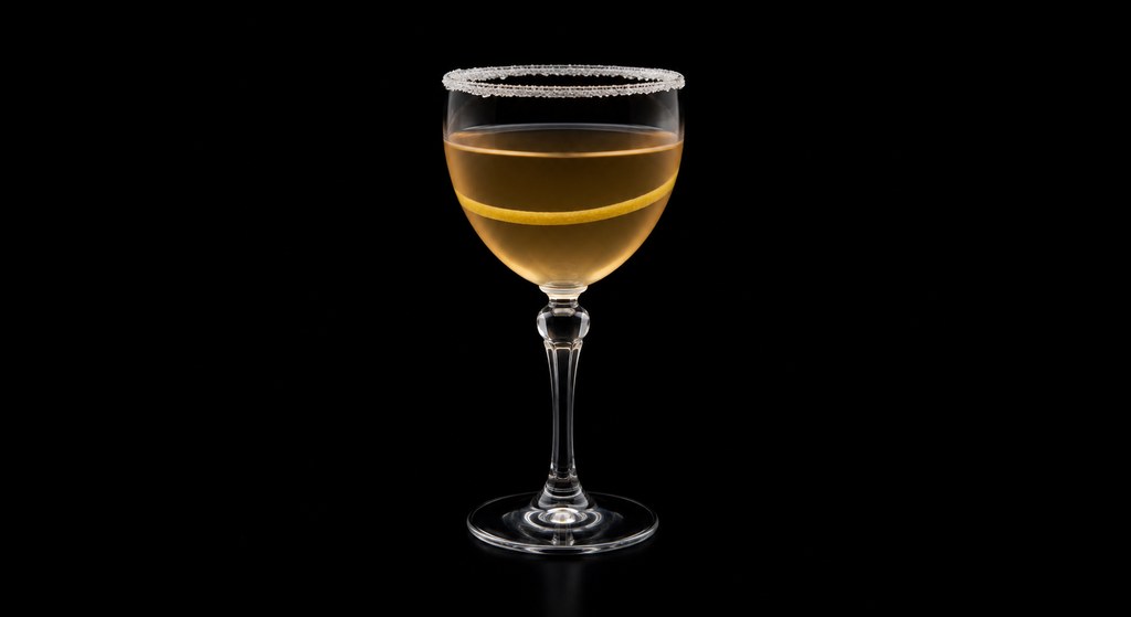Brandy Crusta Cocktail cocktail on a dark studio background