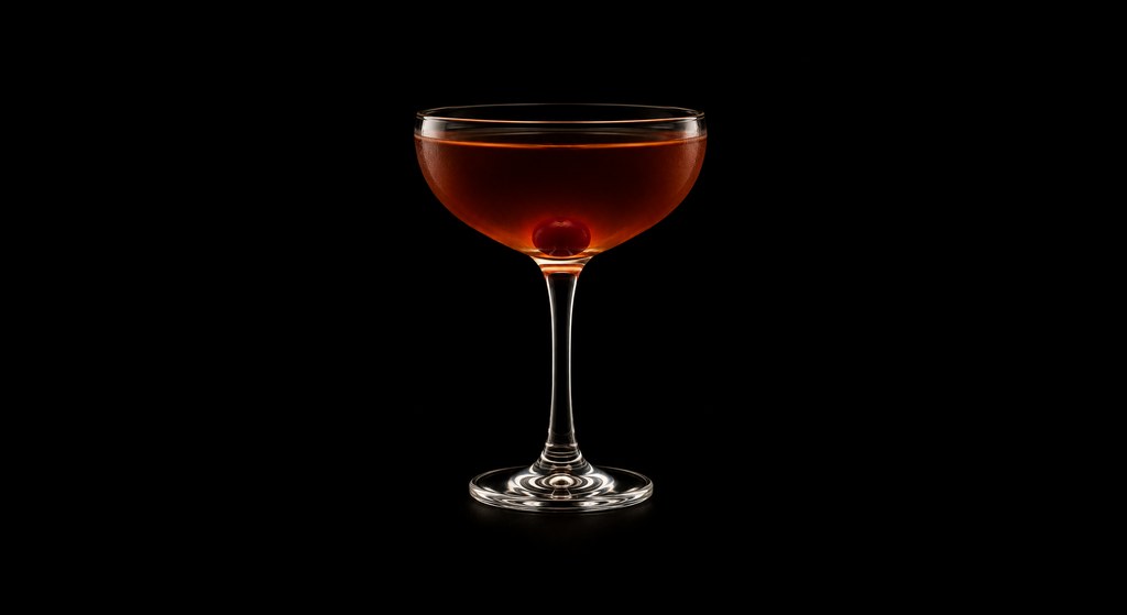Brandy Manhattan cocktail on a dark studio background