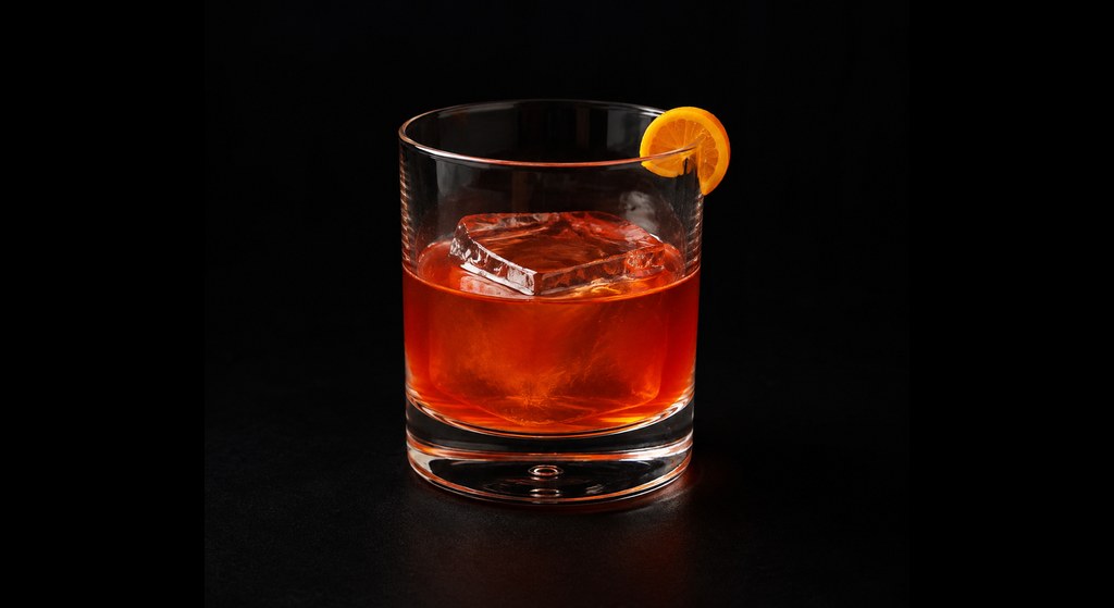 Brazilian Contessa cocktail on a dark studio background