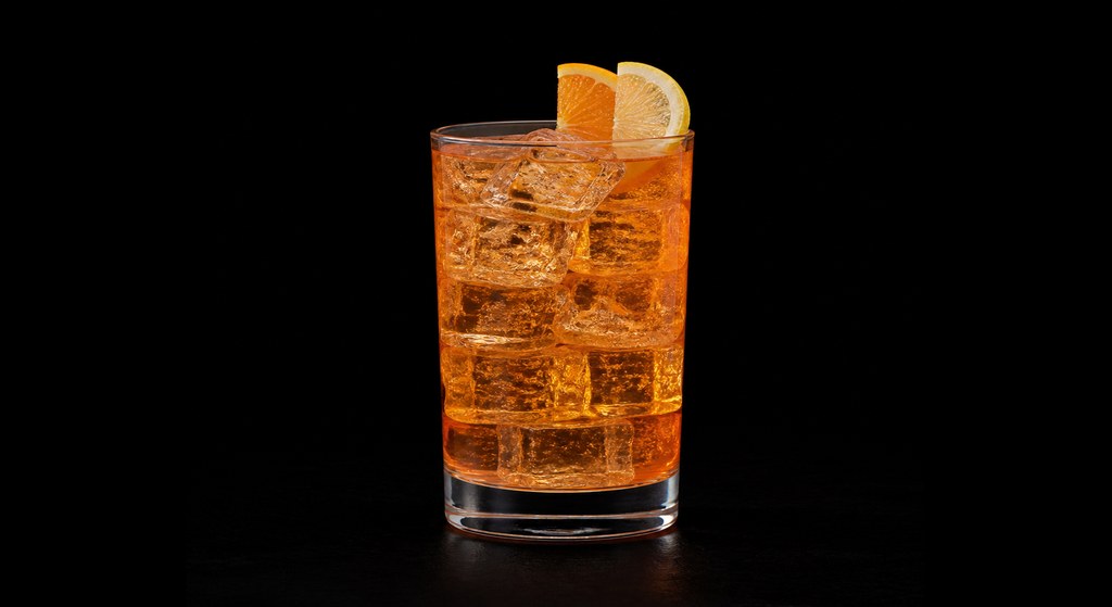 Brighton Punch cocktail on a dark studio background