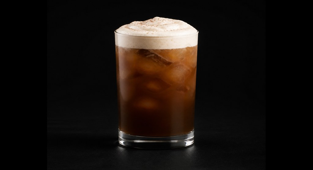 Café Mexicana cocktail on a dark studio background